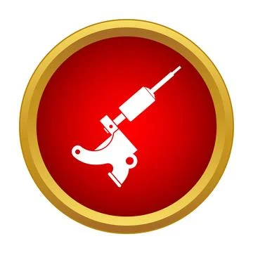 Tattoo machine icon on a red and gold circle Stock Illustration