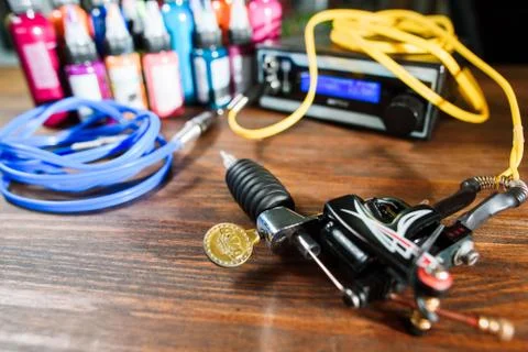 Tattoo machine with inks Stock Photos