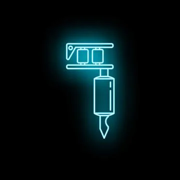 Tattoo machine neon outline icon glowing blue Stock Illustration