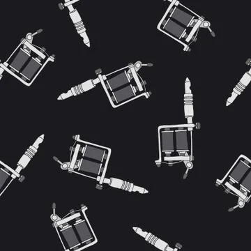 Tattoo machine seamless doodle pattern, vector illustration Stock Illustration