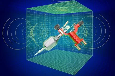 Tattoo machine, visualization 3d cad model, blueprint. 3D rendering Stock-Illustration