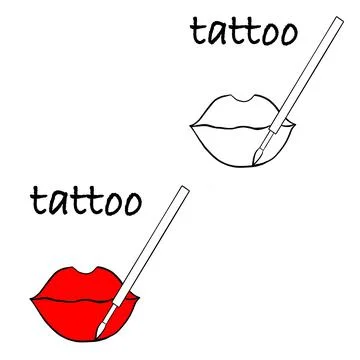 Tattoo master, permanent tattoo master, lips tattoo, lips of different types,tat Stock Illustration