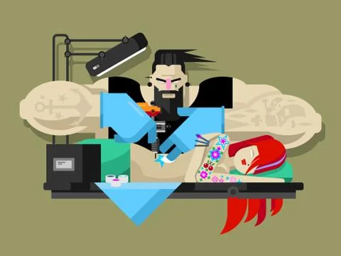 Tattoo master at work Stock Illustration