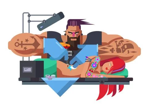 Tattoo master at work Stock Illustration