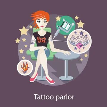 Tattoo Parlor Flat Style Design Stock Illustration