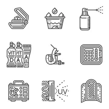 Tattoo procedure line vector icons Stock Illustration