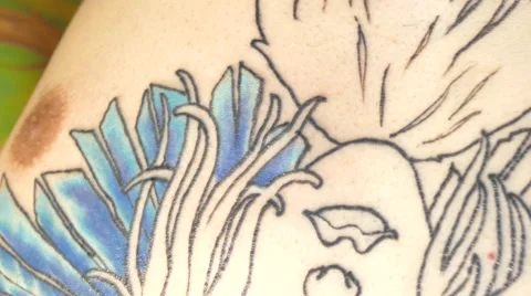 Tattoo process on chest, close up, 4k Stock Footage 63303069