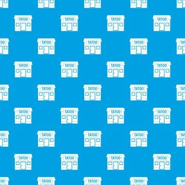 Tattoo salon building pattern seamless blue Ilustración de archivo