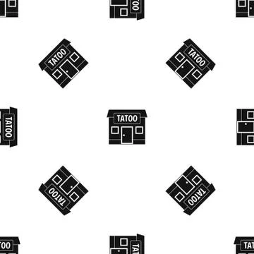 Tattoo salon building pattern seamless black Ilustración de archivo