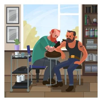 Tattoo salon with two men vector illustration. Stock Illustration