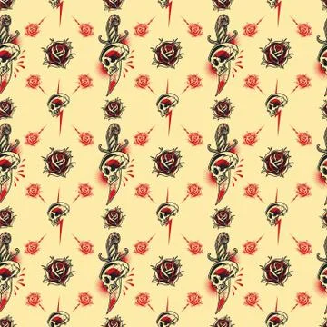Tattoo seamless Pattern Illustrazione stock
