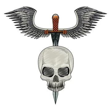 Tattoo skull drawing scribble Illustrazione stock