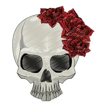 Tattoo skull drawing scribble Illustrazione stock