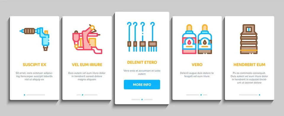 Tattoo Studio Tool Onboarding Elements Icons Set Vector Stock Illustration