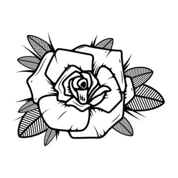 Tattoo style rose illustration on white background. Design elements for logo, Stock Illustration