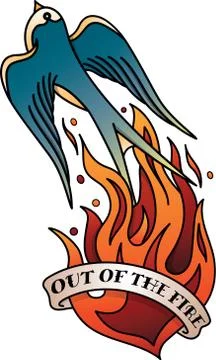 Tattoo of a swallow flying from the fire Stock Illustration