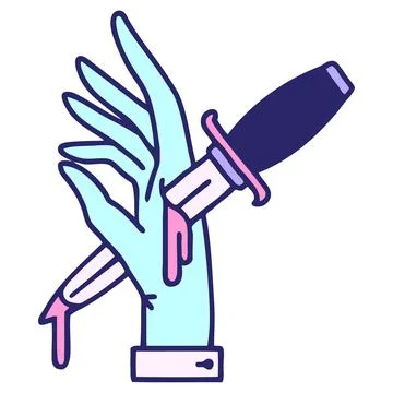 Tattoo in traditional style of a dagger in the hand in bright neon color Stock Illustration