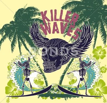 Tattoo tribal surfer big wave vector art Stock Illustration