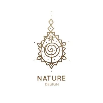 Tattoo unalome. Vector logo abstract nature elements. Linear emblem for design Stock Illustration