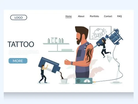 Tattoo vector website landing page design template Stock Illustration