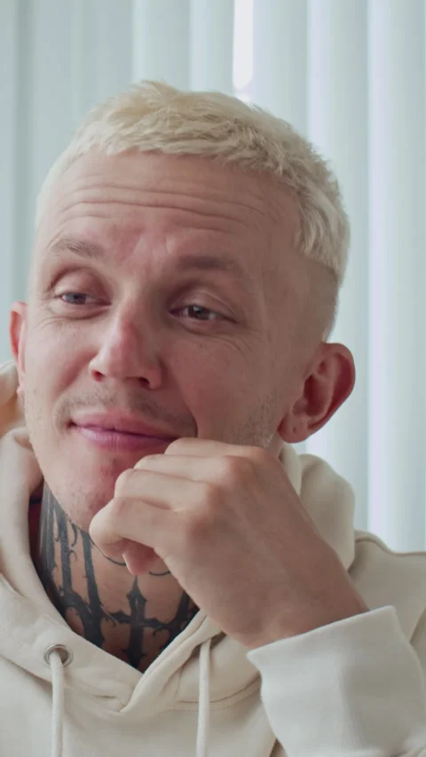 Tattooed Man Thinking about Task Solution indoors Stock Footage 303557534