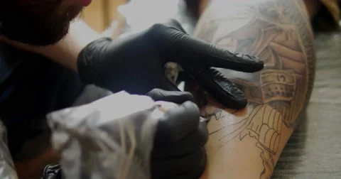 Tattooing human skull teeth Stock Footage 67551074