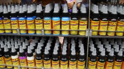 Tattooing Ink Bottles Stock Footage 39858292