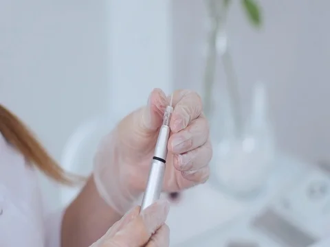 Tattooist is preparing gun tool for procedure permanent makeup 스톡 동영상 74408846