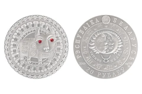 Taurus Belarus silver coin Stock Photos