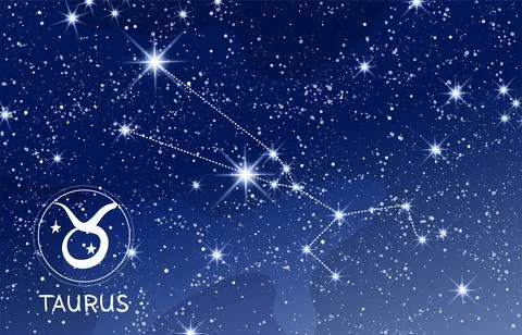 Taurus constellation in the blue night sky, zodiac sign, earth element Illustrazione stock