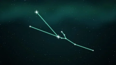 Taurus constellation with glowing mint lines under a teal aurora night sky Stock Footage 348624331