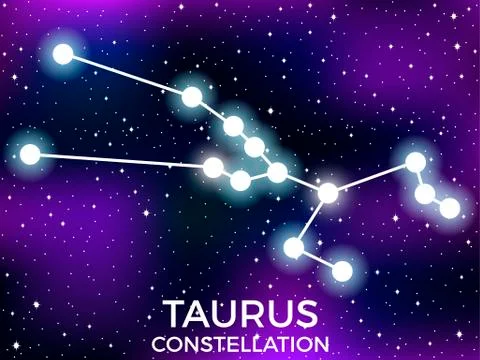 Taurus constellation. Starry night sky. Cluster of stars and galaxies. Deep s Stock Illustration