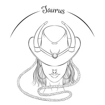 Taurus as a girl in hat Stock Illustration