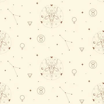 Taurus Zodiac Background Seamless Pattern 1. Astrology Signs Stock Illustration