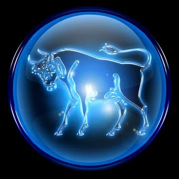 Taurus zodiac button icon, isolated on black background. Иллюстрация