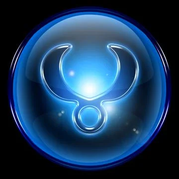 Taurus zodiac button icon, isolated on black background. Stockillustratie