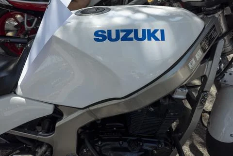 TAVERNES BLANQUES, SPAIN - JUNE 14, 2026.Close up of Suzuki motorcycle fuel.. Stock Photos