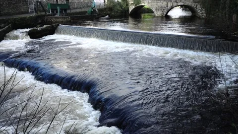 Tavistock Devon England. The River Tavy weir. Stock Footage 131879776