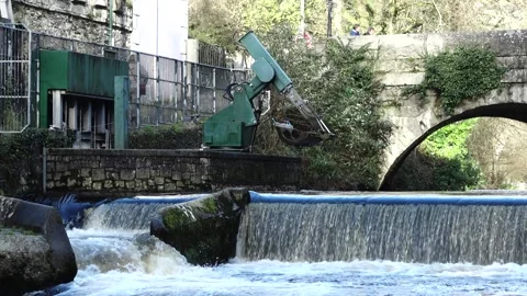 Tavistock Devon England. The River Tavy weir. Stock Footage 131880416
