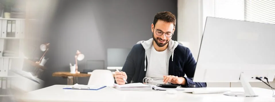 Tax Accountant Advisor Using Computer Stock Photos