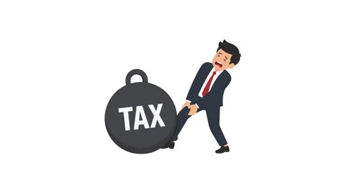 Tax animated businessman pulling heavy tax weight burden trapped in 4k isol.. Stock Footage 342539909