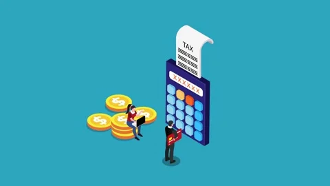 Tax Calculation Concept with Financial Figures, Calculator, and Digital Too.. Stock Footage 302533403
