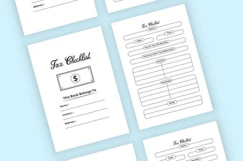 Tax checklist KDP interior notebook. Employee tax information checker and exp Illustrazione stock