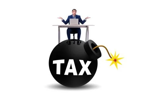 Tax concept with exploding bomb Foto stock