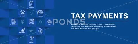 Tax concept - percentage paid, icon and income idea. Flat vector outline illu Stock Illustration
