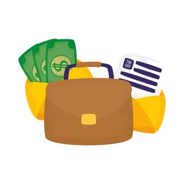 Tax day document bills and suitcase vector design Ilustração Stock