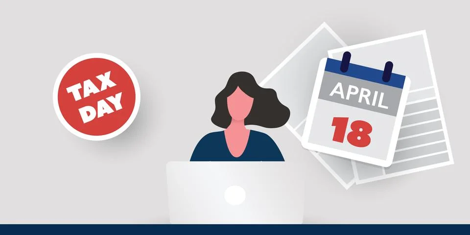Tax Day Reminder Concept - Using Internet, App, Web Site for Federal Income.. Stock Illustration