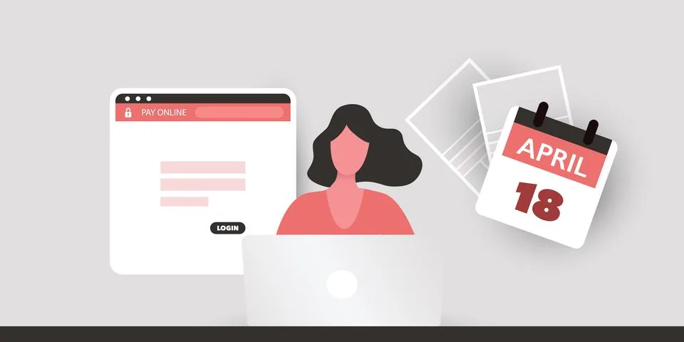 Tax Day Reminder Concept - Using Internet, App, Web Site for IRS Federal In.. Stock Illustration