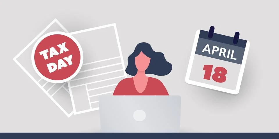 Tax Day Reminder Concept - Using Internet, App, Web Site for Federal Income.. Stock Illustration