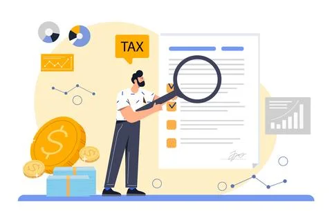 Tax document analysis concept vector. Vector illustration Stockillustratie